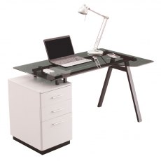 Alphason Desks Cleveland 4 White & Grey Glass Computer Desk