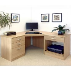 R White Cabinets Set 12 - Corner Desk with Printer & Drawer Units