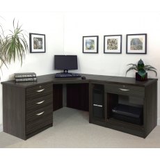 R White Cabinets Set 18 - Corner Desk with Printer, Computer & Drawer Units