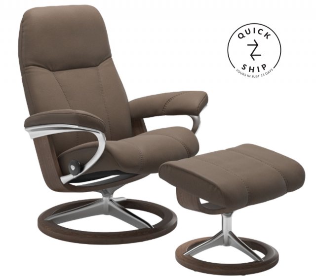 Stressless Stressless Promotions Consul Signature Recliner & Footstool In Batick Mole Leather & Walnut Base