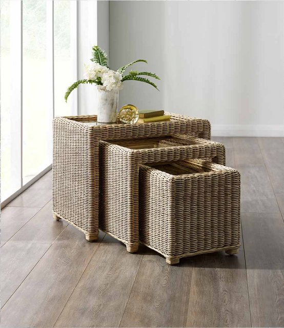 The Cane Industries The Cane Industries Accessories Wicker Nest Of 3 Glass Topped Tables
