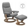 Stressless Promotions Consul Classic Recliner & Footstool (Batick wild Dove Leather With Oak Base) C