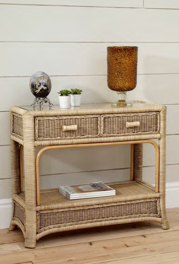 The Cane Industries Accessories Console, Wicker Console Table With Glass Top