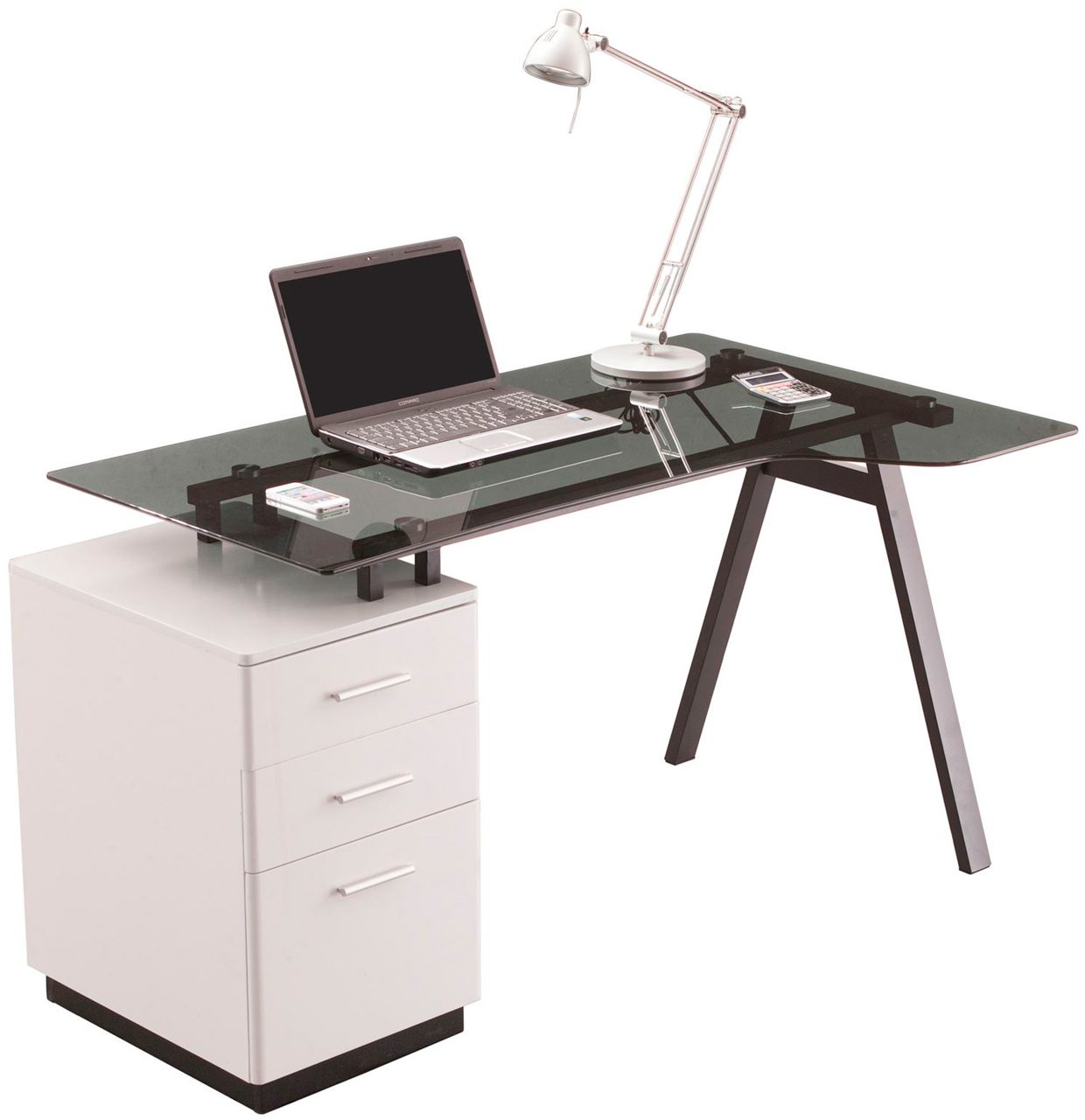 Alphason Desks Cleveland 4 White Grey Glass Computer Desk