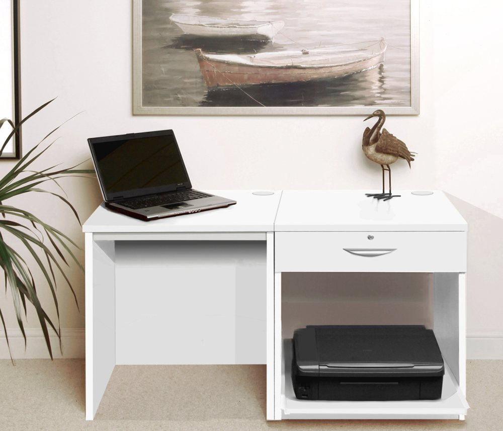 R White Set 01 Desk with Printer/Scanner Unit Desks And