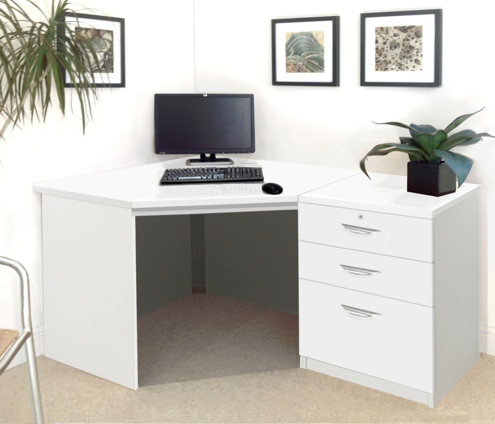 R White Set 07 Corner Desk with 3 Drawer Unit/Filing