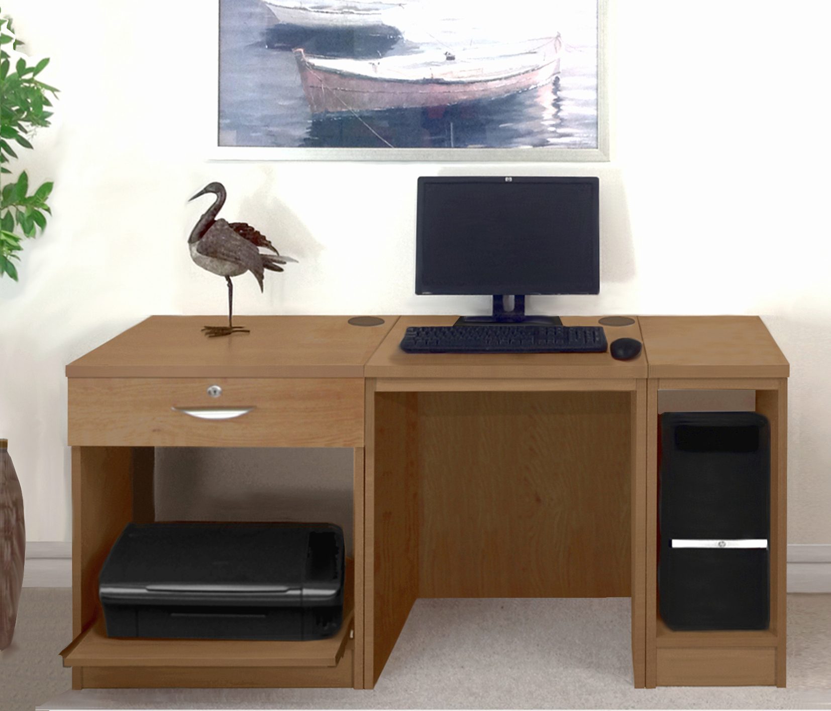 R White Set 12 Corner Desk with Printer & Drawer Units