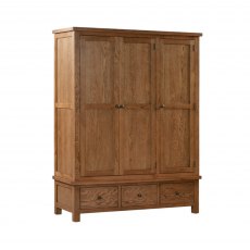 Devonshire Dorset Rustic Oak Triple Wardrobe With 3 Drawers