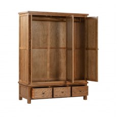 Devonshire Dorset Rustic Oak Triple Wardrobe With 3 Drawers