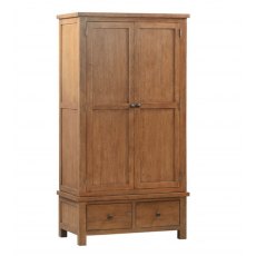 Devonshire Dorset Rustic Oak Double Wardrobe With 2 Drawers