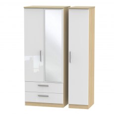 Welcome Furniture Knightsbridge Tall Triple 2 Drawer Mirror Wardrobe