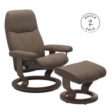 Stressless Promotions Consul Classic Recliner & Footstool (Batick Mole Leather With Walnut Base)