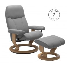 Stressless Promotions Consul Classic Recliner & Footstool (Batick wild Dove Leather With Oak Base)