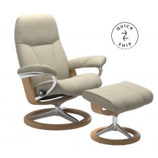 Stressless Promotions Consul Signature Recliner & Footstool In Batick Cream Leather & Oak Base