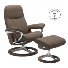 Stressless Promotions Consul Signature Recliner & Footstool In Batick Mole Leather & Walnut Base