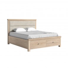 Corndell Normandy Whitewash Bedframe With Cream Herringbone Headboard & Drawers Corndell Normandy Whitewash Bedframe With Cream Herringbone Headboard & Drawers