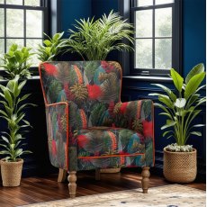 Vintage Sofa Company Colin Chair In Toucan Fabric & Rosso Red Leather