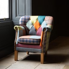 Vintage Sofa Company Patchwork Buttoned Governor Chair with Medium Oak Legs Vintage Sofa Company Patchwork Buttoned Governor Chair with Medium Oak Legs