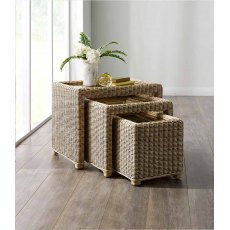 The Cane Industries Accessories Wicker Nest Of 3 Glass Topped Tables