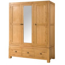 Devonshire Avon Oak Triple Wardrobe With 3 Drawers And Mirror