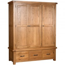 Devonshire Somerset Oak Triple Wardrobe 3 Drawers