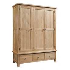 Devonshire Dorset Light Oak Triple Wardrobe 3 Drawers