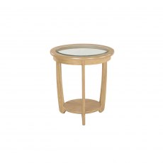 Nathan Shades Oak Glass Top Round Lamp Table