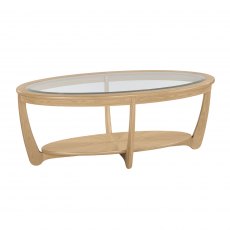 Nathan Shades Oak Glass Top Oval Coffee Table