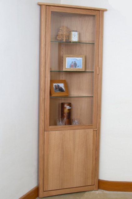 Solid oak corner discount display cabinet
