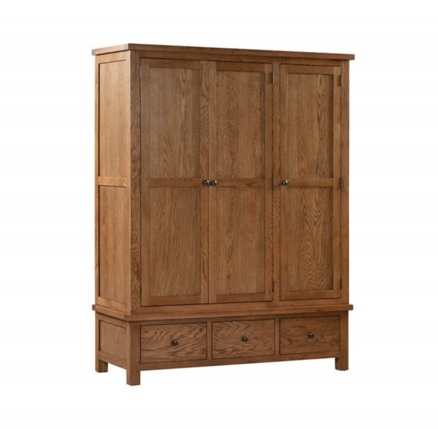 Devonshire Living Devonshire Dorset Rustic Oak Triple Wardrobe With 3 Drawers