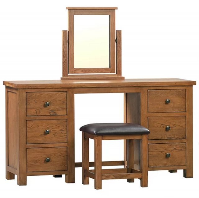 Devonshire Living Devonshire Dorset Rustic Oak Dressing Table With Stool & Mirror