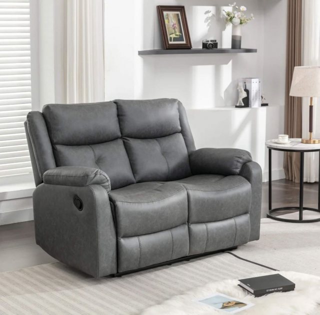 Exclusive Sofas & Chairs Belair 2 Seater Manual Reclining Sofa Grey Fabric