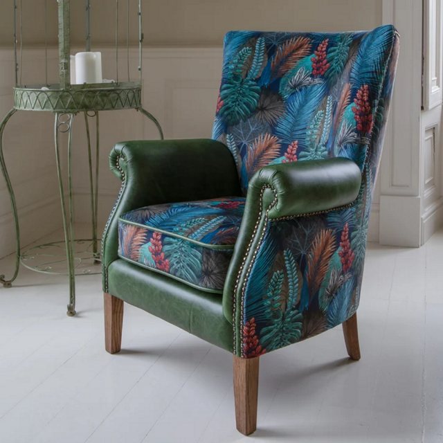 Vintage Sofa Company Vintage Sofa Company Colin Chair In Kingfisher Fabric & Bottle Green Leather