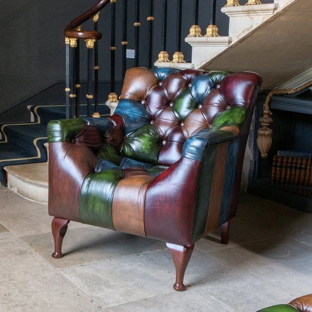 Vintage Sofa Company Vintage Sofa Company Litton Rub Off Leather Patchwork Armchair