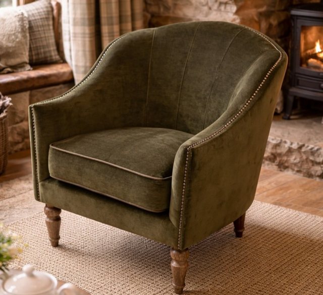 Vintage Sofa Company Vintage Sofa Company Alba Chair In Verona Seaweed With Piping