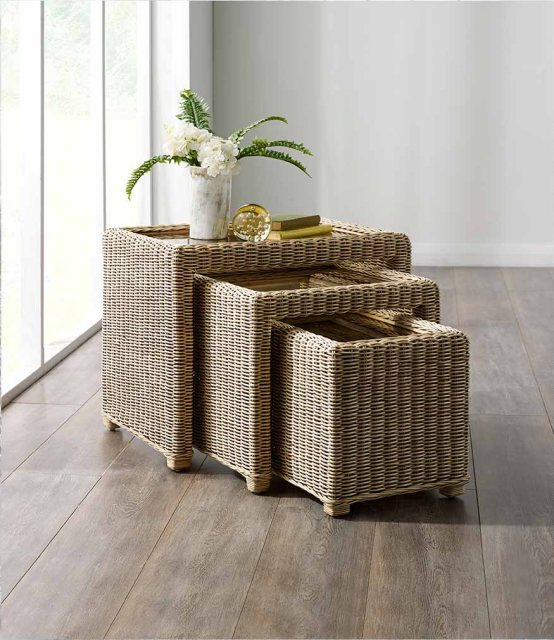 The Cane Industries Accessories Wicker Nest Of 3 Glass Topped Tables