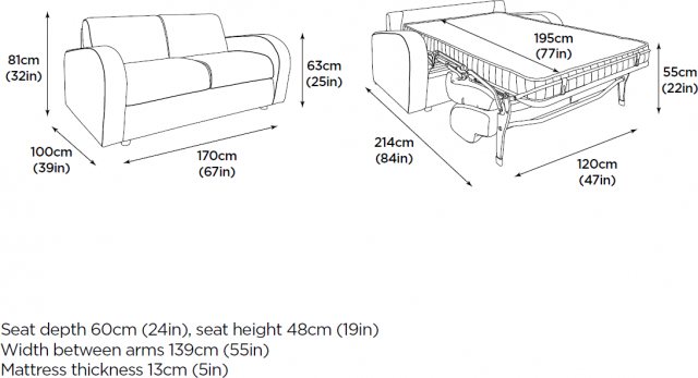 Jay Be Sofa Beds Retro Deep Sprung, Sofa Bed Size Dimensions