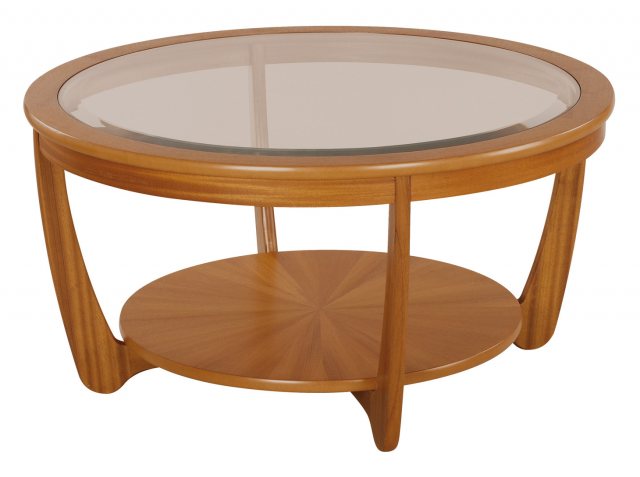 Nathan Classic Teak Glass Top Round, Round Wood Glass Top Coffee Table