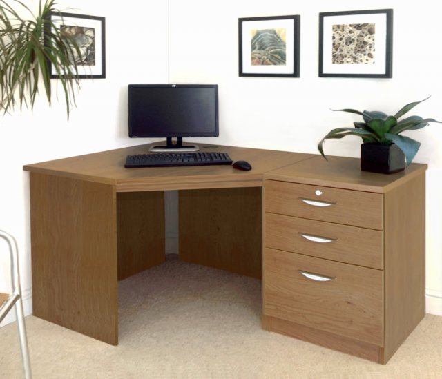 R White Cabinets Set 07 Corner Desk, Small Corner Desk With Filing Drawer