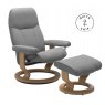 Stressless Promotions Consul Classic Recliner & Footstool (Batick wild Dove Leather With Oak Base)